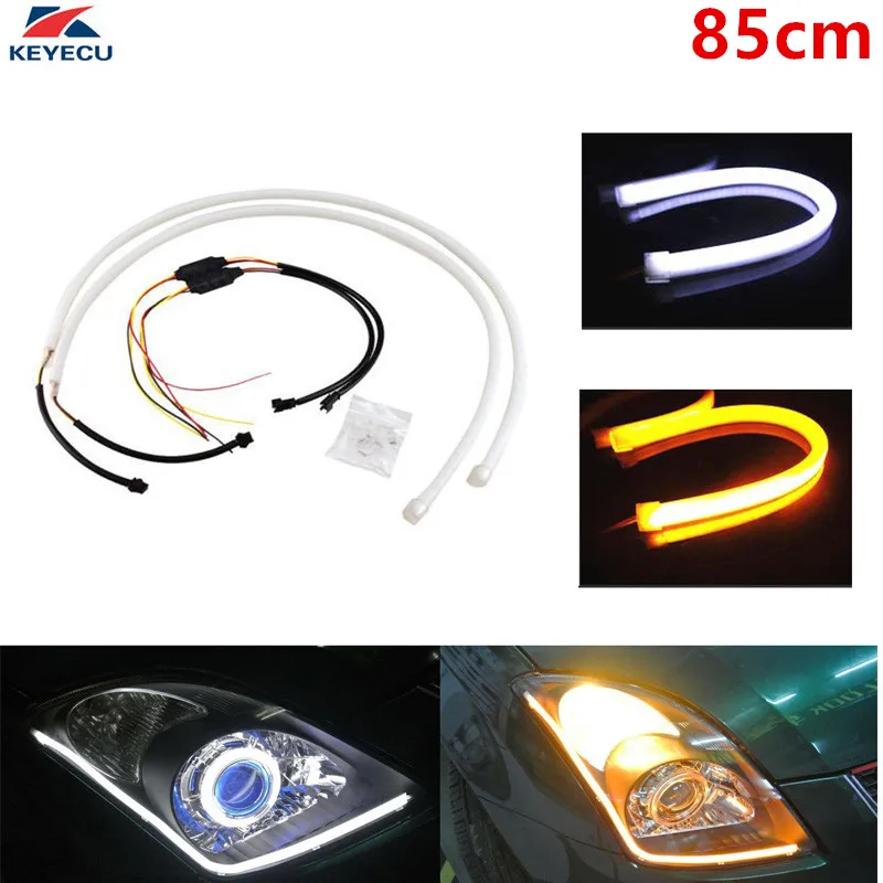 

KEYECU 2 Pack 12V Ultra-bright 85CM White / Amber Switchback DRL Flexible LED Tube Strip Style Daytime Running Lights Tear Strip