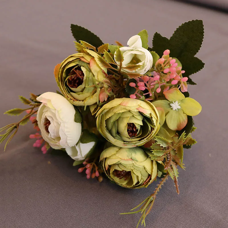 

Artificial Flowers Silk Fake Tea Rose Floral Camellia for Wedding Party Home Decoration Bouquet KM88