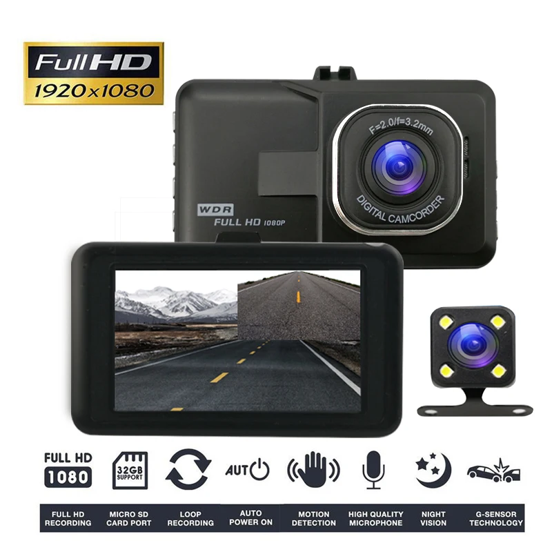 

FHD 1080P Car DVR Dual Lens Car Video Recorder Dash Camera Rear View Driving Camera Recorder Auto monitor Motion Detection