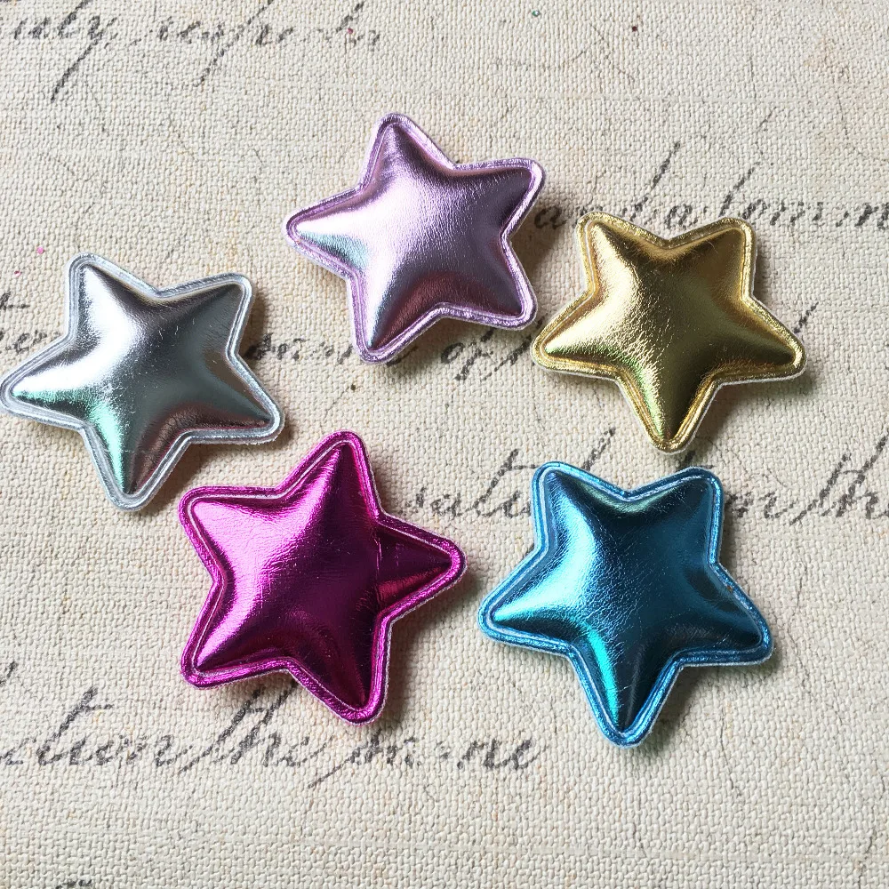 Wholesale 50PCs Glitter PU Fabric Kawaii Stars Patch Sticker Craft Fit Girls Hair Jewelry Headband Clips Decoration Ornament DIY