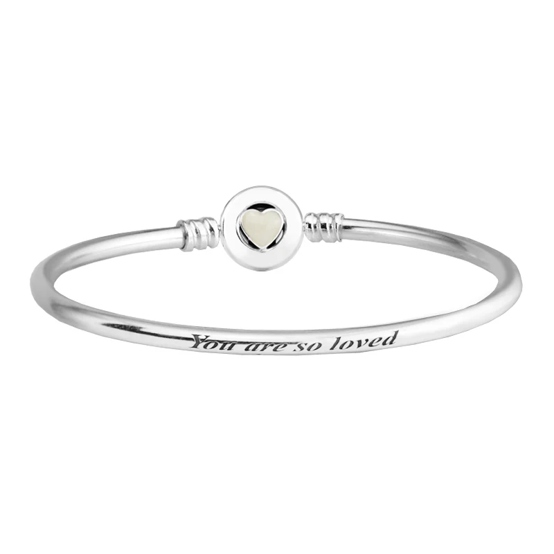 

You Are So Loved Silver Bangles Heart Clasp Silver 925 Jewelry Fashion Girls Bracelets DIY Charms Bracelets & Bangles for Women