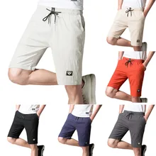 Мужские летние модные однотонные Короткие повседневные брюки на каждый день льняные брюки спортивные шорты с пятью точками 7,3