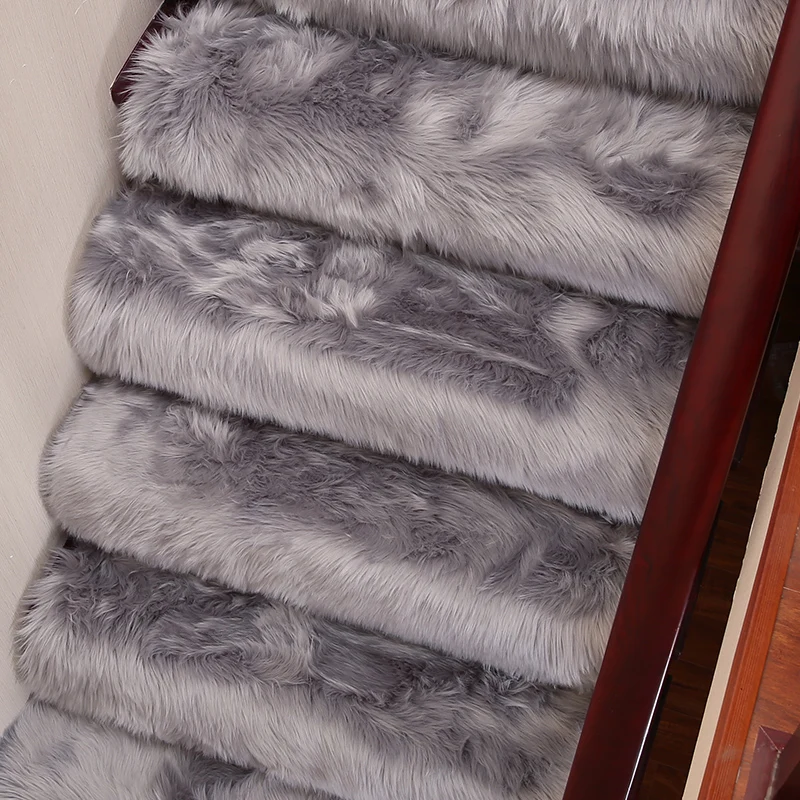 Европейский искусственный шерстяной плюшевый Пушистый Ковер для лестницы коврик коврики для прихожей твердый вращающийся лестничный коврик белый черный серый меховой ковер по индивидуальному заказу