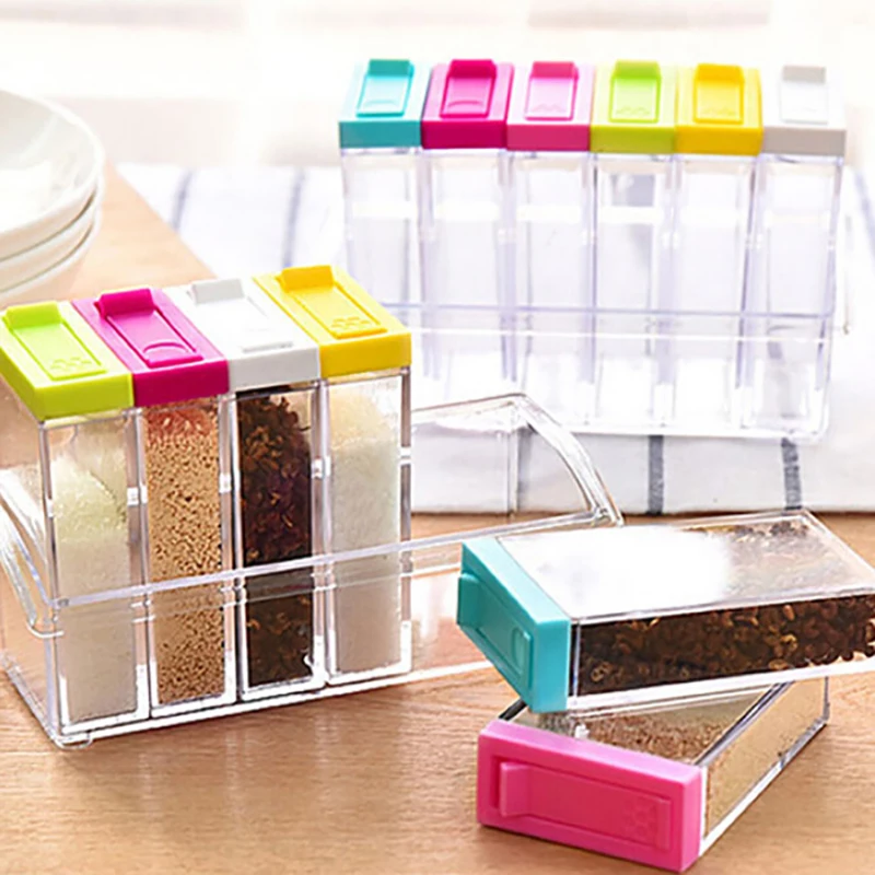 6 Pcs/Sets Kitchen Seasoning Spice Box Plastic Spice Jar With Lid Can Sugar Organizer Box Home ...