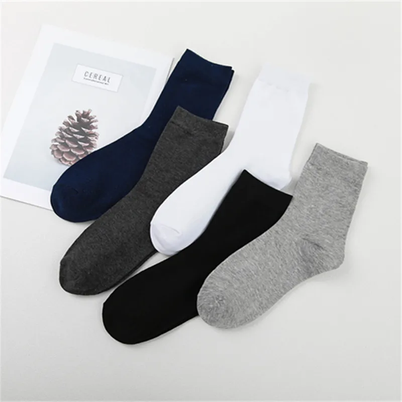 Высококачественные повседневные мужские деловые носки для мужчин, хлопковые брендовые осенние зимние черные белые носки, мужские носки, 5 пар, большие размеры - Цвет: Mix color