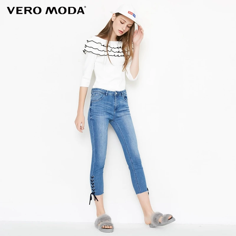 

Vero Moda Women's Washed Finish Lace-up Tight-leg Capri Jeans | 31836I503