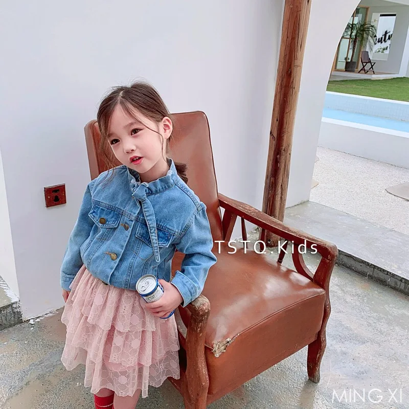 

2019 spring new children's clothing girls jeans clothes girls cowboy knotted shirt thin section jacket