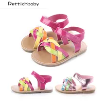 Летние сандалии для маленьких девочек; Новая модная разноцветная обувь для малышей; нескользящая обувь