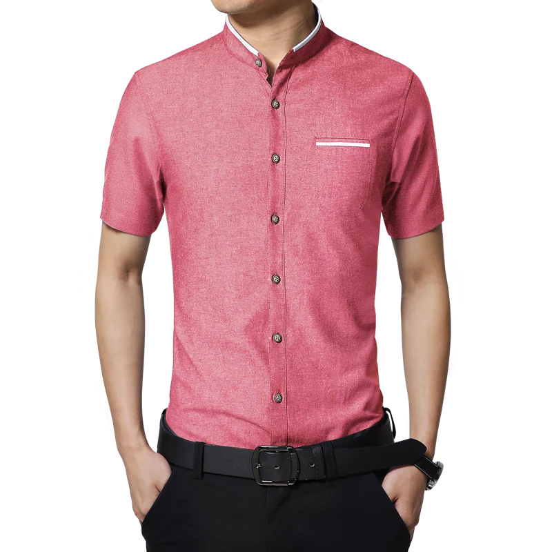 New-Fashion-Casual-Men-Shirt-short-Sleeve-Mandarin-Collar-Slim-Fit ...