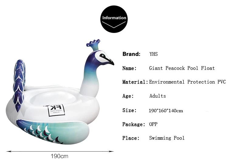 190 см гигантские надувные Павлин бассейн воздуха плавающей строки ездить на плавание кольцо воды для отдыха и вечеринок игрушки Piscina смешно