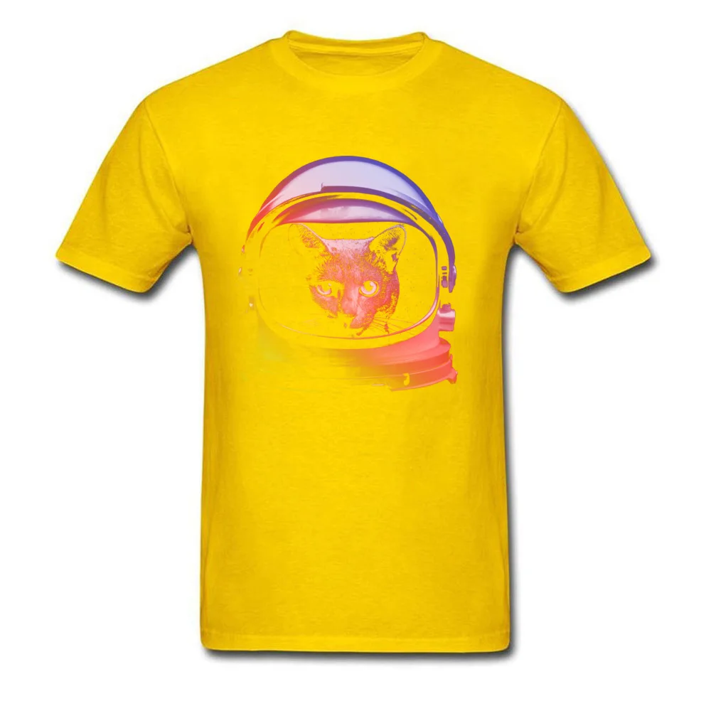 Company My Cat is Astronaut Casual T-shirts Round Neck 100% Cotton Fabric Men Tops Shirts Short Sleeve Tee Shirt Labor Day My Cat is Astronaut yellow