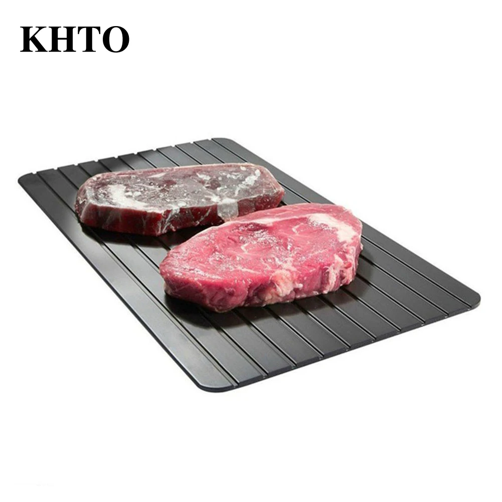 KHTO Black Defrost Tray The Quickest and Safest Way to Thaw Meat and Frozen Food Electricity Chemicals Microwave KHTO Black Defrost Tray The Quickest and Safest Way to Thaw Meat and Frozen Food Electricity Chemicals Microwave