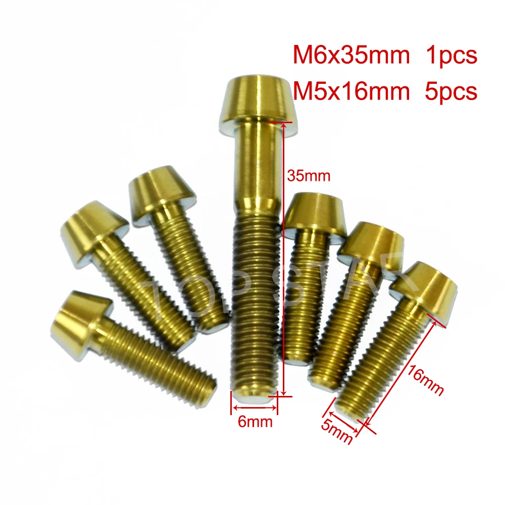 Titanium Bicycle Screws Bolts 1 pcs M6x35 + 6 pcs M5x16 Titanium Screws