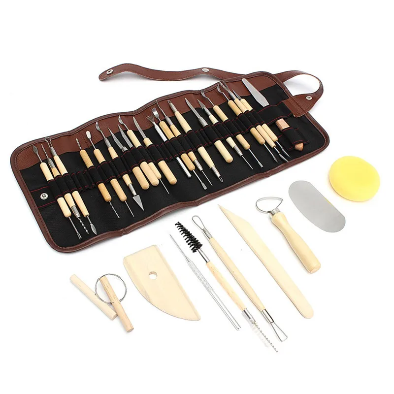 30pcs/Set Pottery Clay Sculpture Carving Modelling Ceramic Wooden Tools Kit DIY Craft For Home Handwork Supplies Carving Tool