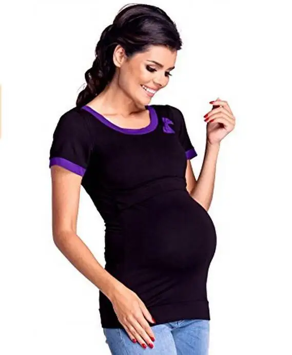 Синяя, розовая, фиолетовая футболка для беременных, высокое качество, топы для беременных, одежда для грудного вскармливания для