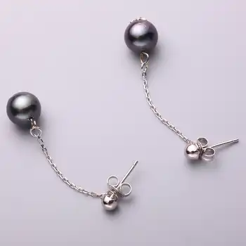 DAIMI Black Tahitian Pearl Earrings 9-10mm Perfect Round Silver Drop Earrings Fine Jewelry Gift For Women On Sale