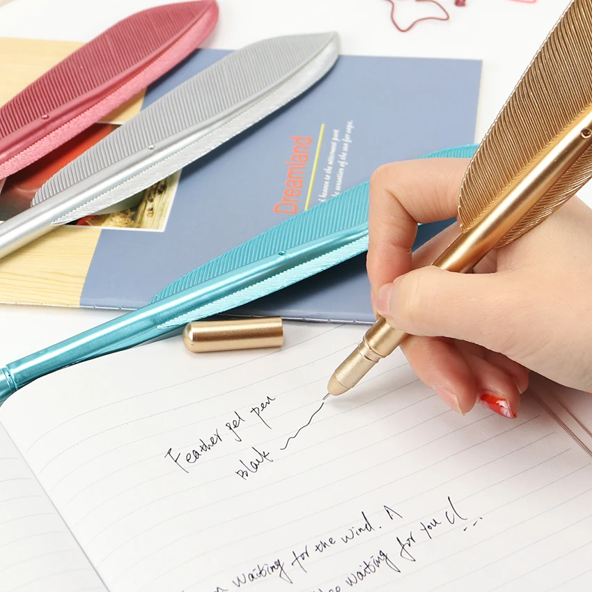 Красивые перьевые гелевые ручки, школьные канцелярские принадлежности, милый, каваи, пластиковые ручки, канцелярские принадлежности для офиса
