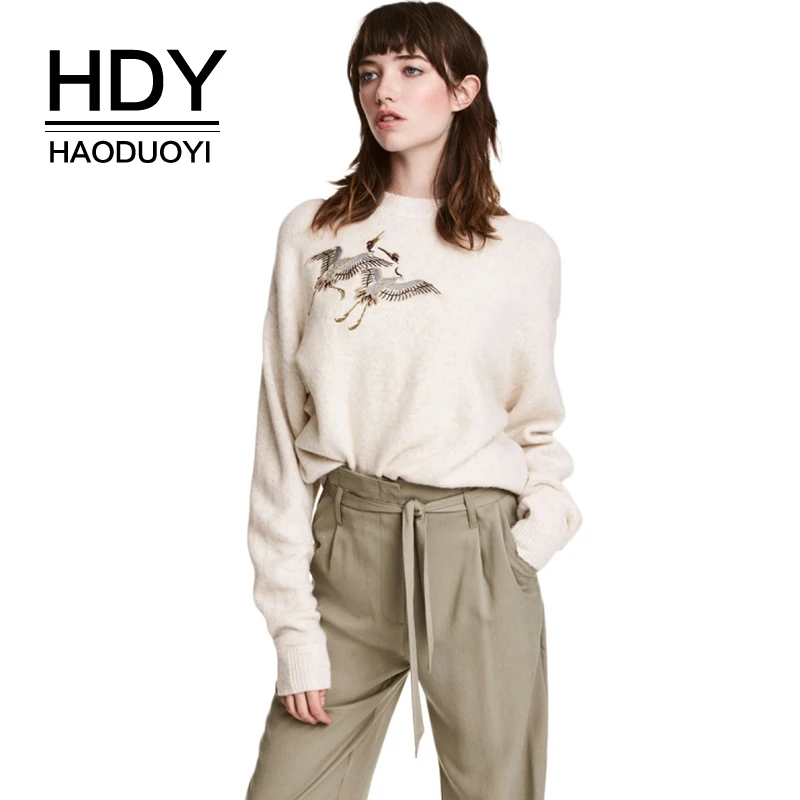 Свитер HDY Haoduoyi Женский мягкий с длинным рукавом и вышивкой | Женская одежда