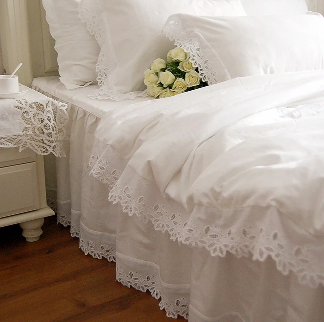 Fancy Wed White Lace Edge Bedding,girl Twin Full Queen King Princess