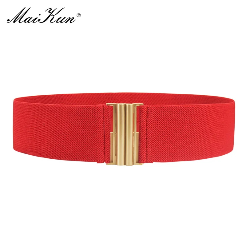 Maikun ремень женский ремень эластичные широкие ремни для женщин с модной металлической пряжкой роскошный дизайн перламутровые украшения пояса - Цвет: red-gold