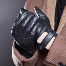 Мужские импортные перчатки из натуральной овчины с сенсорным экраном, мужские весенне-осенние Нескользящие дышащие черные варежки для вождения JM14
