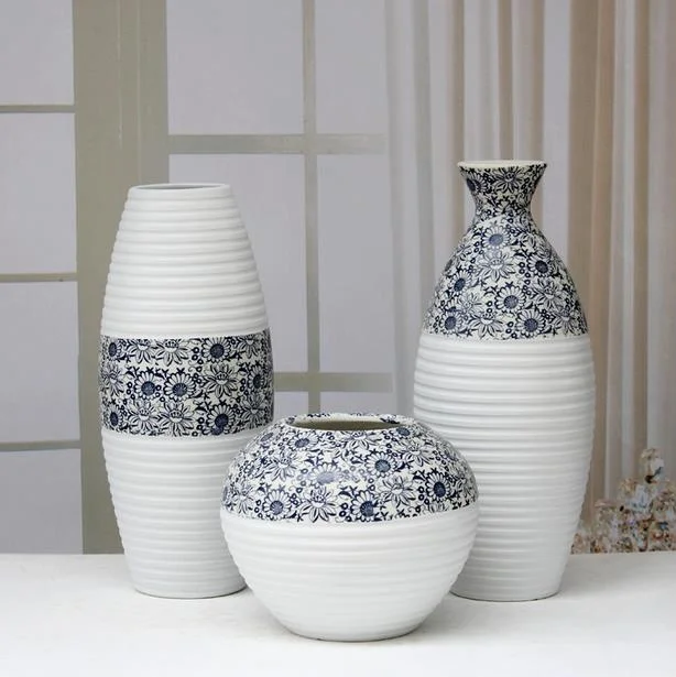 Classical Ceramic Flower Vase Set Ornamental Earthenware Handicraft