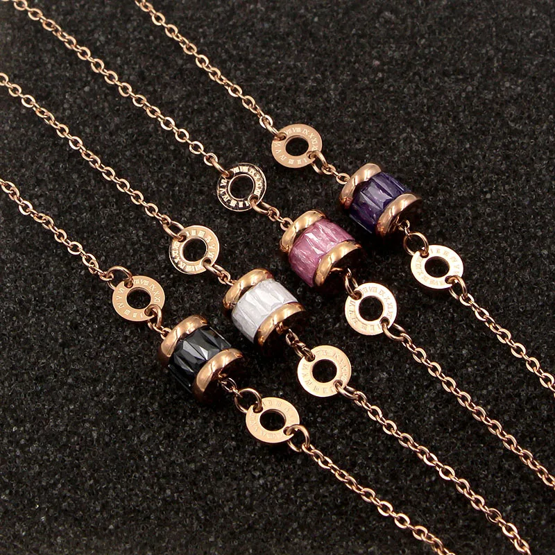 

Bilincolor rose gold stainless steel chain black charm rose gold bracelet for women