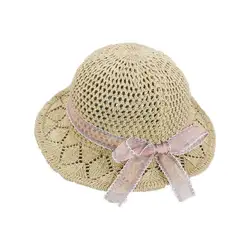 Шляпа солнца девочек, детская летняя ажурвязаный крючком шапка Повседневный Сарафан с бабочкой, летняя солнцезащитная Кепка, детская