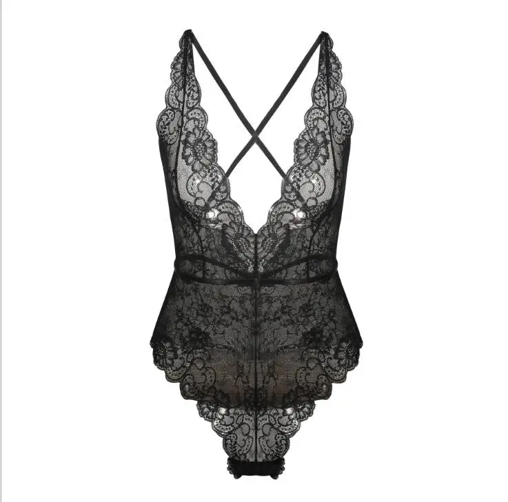 Sex Ladies Black Lace V Neck Bustiers Corsets Jumpsuit Bodysuits Gifts