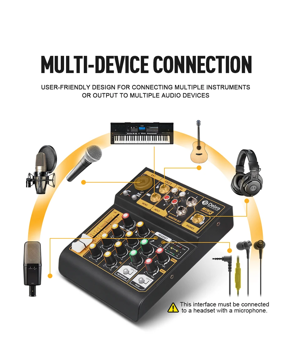 Debra USB вход 4-канальный портативный аудио микшер DJ музыкальная консоль с XLR с 48 В фантомное питание для DJ Live веб-шоу F4 обновление