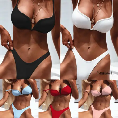

2019 New Hot Summer Sexy Fashion Latest Bra Female Lady Women V-Neck Bikini Push-Up Padded Swimwear Swimsuit Bathing Beachwear