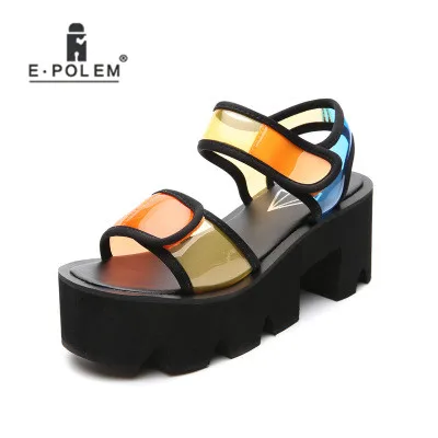 

Casual Women Spring/Summer Front & Rear Strap Leather Sandal With Hook & Loop Platform Sandals Mixed Colors Medium Wedge Sandals