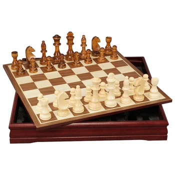 

International Chess Game Set King 70mm Birch Wooden Chessman With Wooden Chessboard Board Game 30cmX30cm