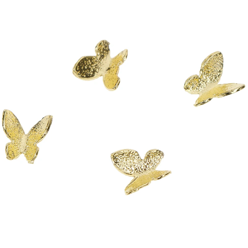 10 шт./лот, красивые золотые бабочки, украшения для ногтей, сплав, 3d украшения для ногтей, блестящие украшения, сплав, Блестящая бабочка, дизайн для ногтей