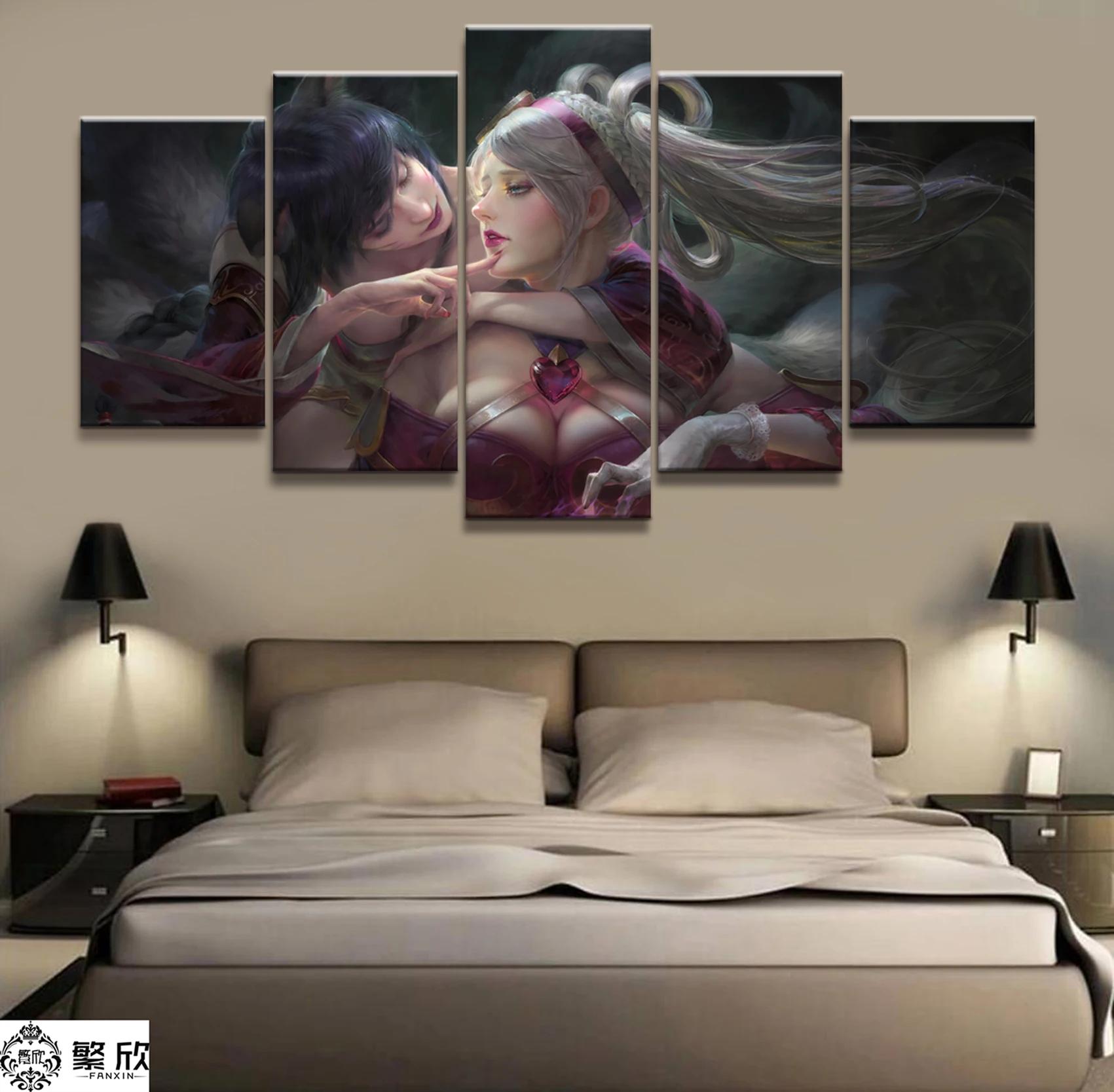

5 Panel Ahri Sona LOL League of Legends Game Canvas Printed Painting For Living Room Wall Art Decor HD Picture Artworks Poster