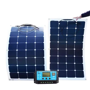 Solar panel monocrystalline 200W foldable flexible panels 2 pcs 18V 100w with 20A Controller 12V or 24V 200 Watt 100 Watt system 1