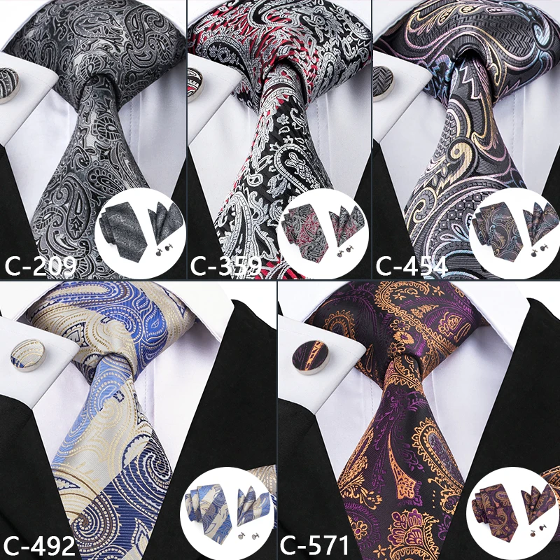 

Hi-Tie 20 Styles Classic Paisley Pattern Neckties Hanky Cufflinks Set 100% Silk Made Gravatas Necktie For Men