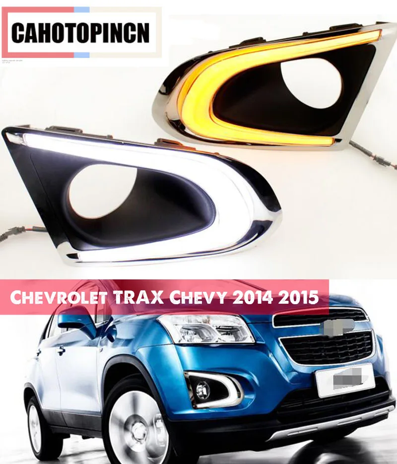 

1 set For Chevrolet TRAX Chevy 2014 2015 LED DRL Daytime Running Lights Daylight With yellow turn signal and fog lamp hole