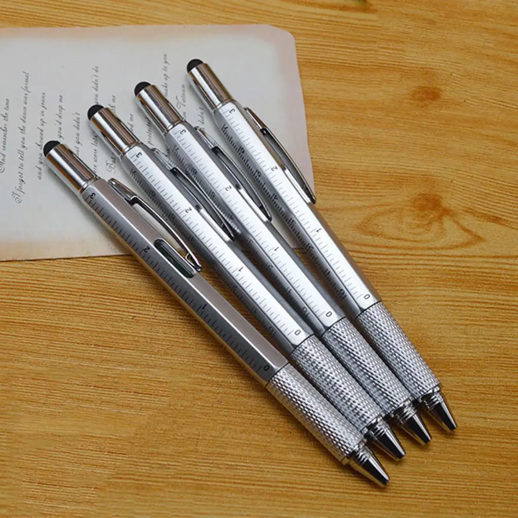 

Multifunction 6 In 1 Ballpoint Pens Screwdriver Black Spirit Level Ruler Scale One tech tool pen. Stylus 0.7mm