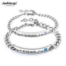 JeeMango простые гравировальные титановые Стальные Браслеты Романтические кубические циркония пара браслет украшения для молодых JOGS944