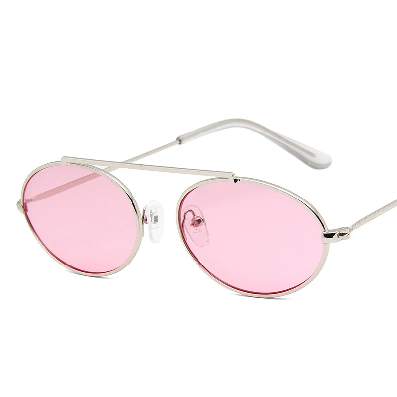 Yoovos, Овальные Солнцезащитные очки, женские, металлические, зеркальные, брендовые, дизайнерские, Круглые, Ретро стиль, женские солнцезащитные очки, классические, Oculos De Sol Gafas UV400 - Цвет линз: SilverPink