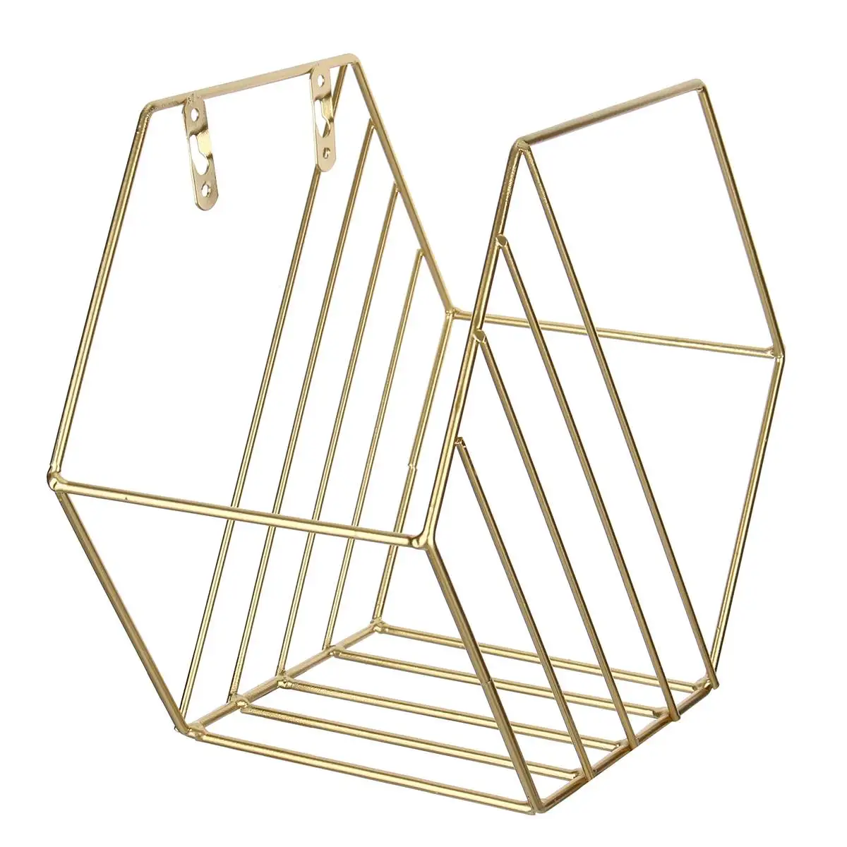 Металлическая проволока шестигранные полки кронштейны журнальный стеллаж идеально подходит для хранения записей держатели Подставки или крепления к стене Титан - Цвет: Gold
