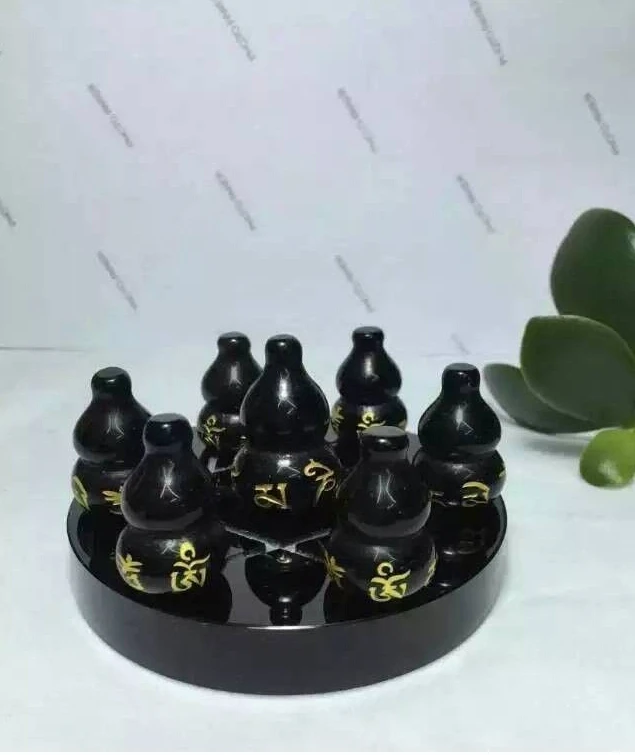 

Natural quartz crystal obsidian gourd dipper array + obsidian stand