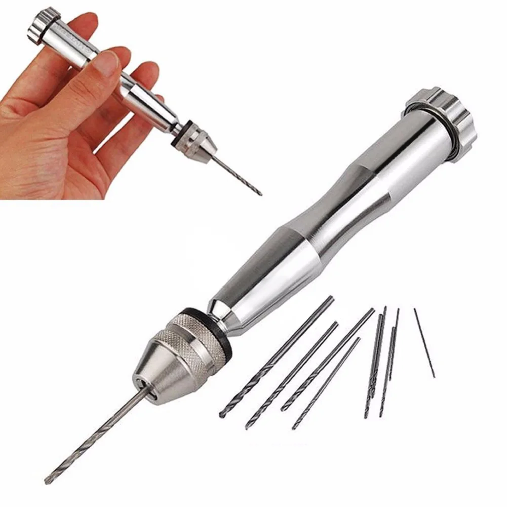 alloet Mini Micro Aluminum Hand Drill Bit With Keyless Chuck +10pcs