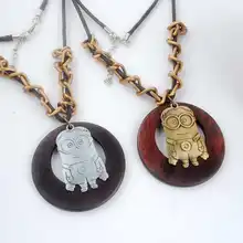 Antique Vintage Long Rope Chain Necklace Wooden Alloy Minions Pendants Neckless Cord Men Jewelry Accessories Free Shipping