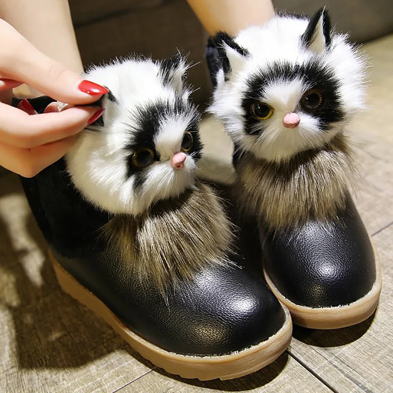 

Women boots winter cartoon cat head pattern fashion snow boots girl plush non-slip ankle boots women waterproof 2018