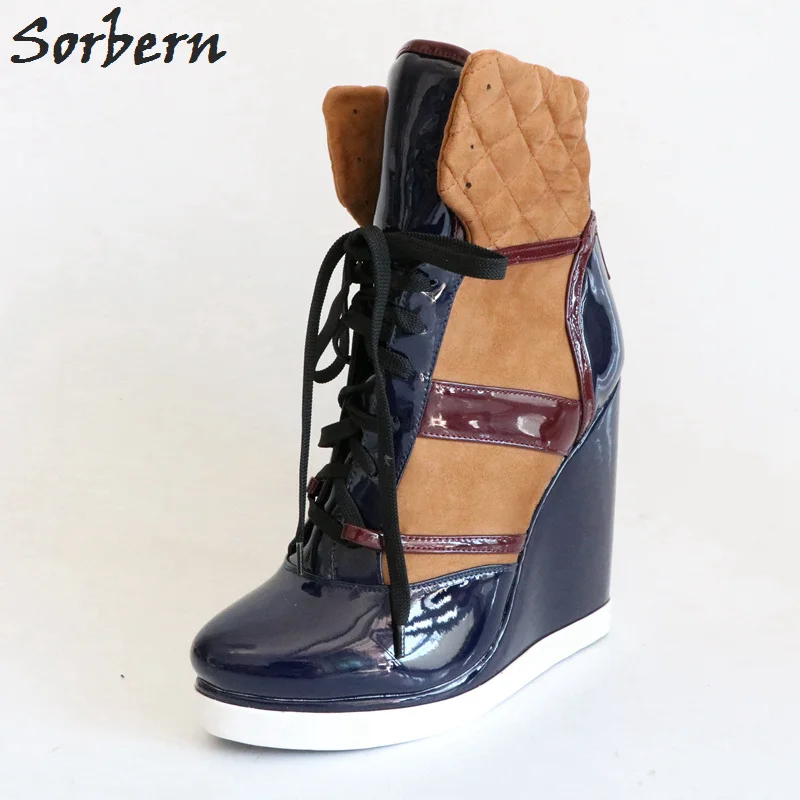 Sorbern Fashion Wedge High Heel Ankle Boots For Women Unisex Big Size Shoes Ankle High Boots Wedge Shoes Women 2018 Heels