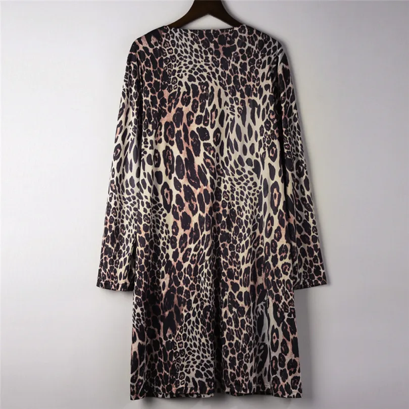  Fashion Womens Autumn Winter Casual Long Sleeve Leopard Print Fashion Coat Bllouse T-Shirt Tops Long coat New Arrival#4F01 (46)