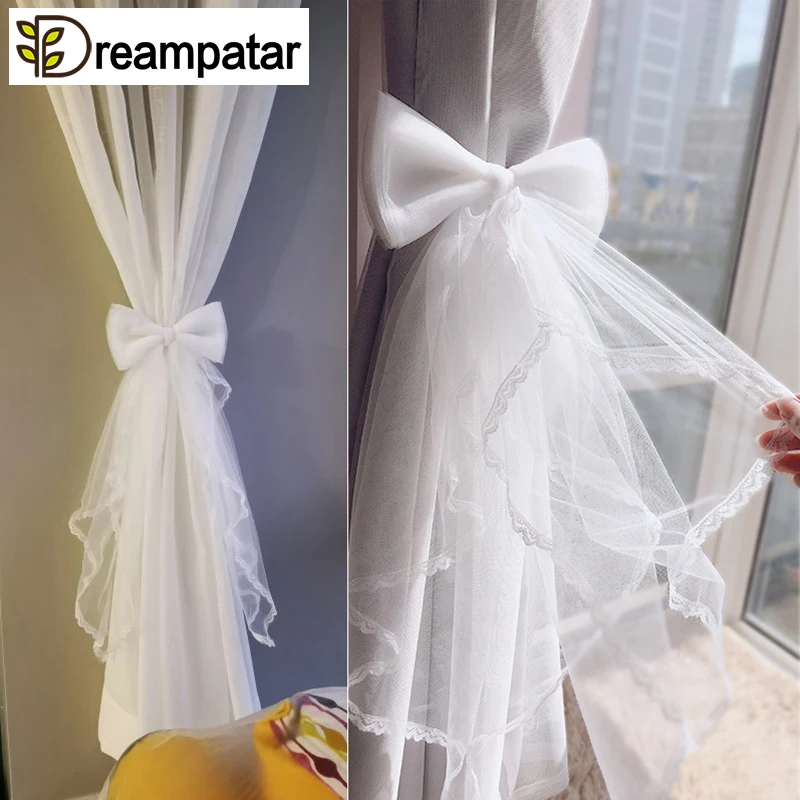 

Fashion Gauze Straps Tying Flower Curtains Buckle Cloth Clips Tie Curtains Jewelry Bow Lace Modern Creative Tie BD117A