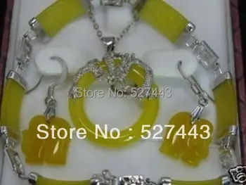 

Wholesale free shipping >>Charming yellow stone Elephant pendant bracelet earring set